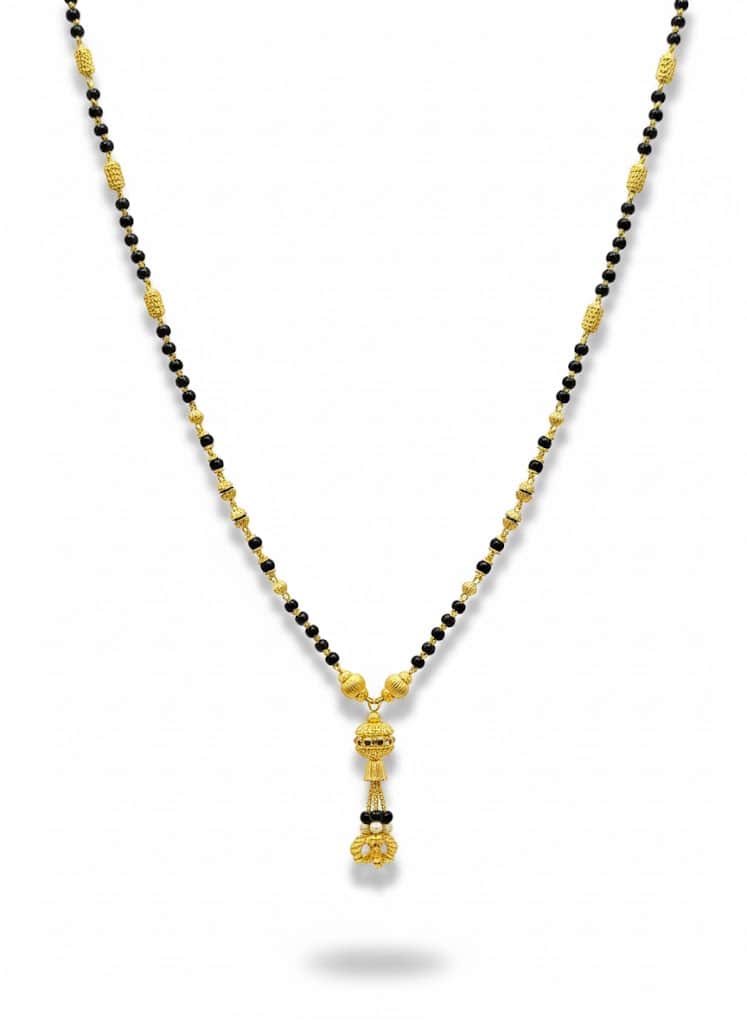 22k Yellow Gold Traditional Mangalsutra With Jhumka Pendant And Dholki Beads