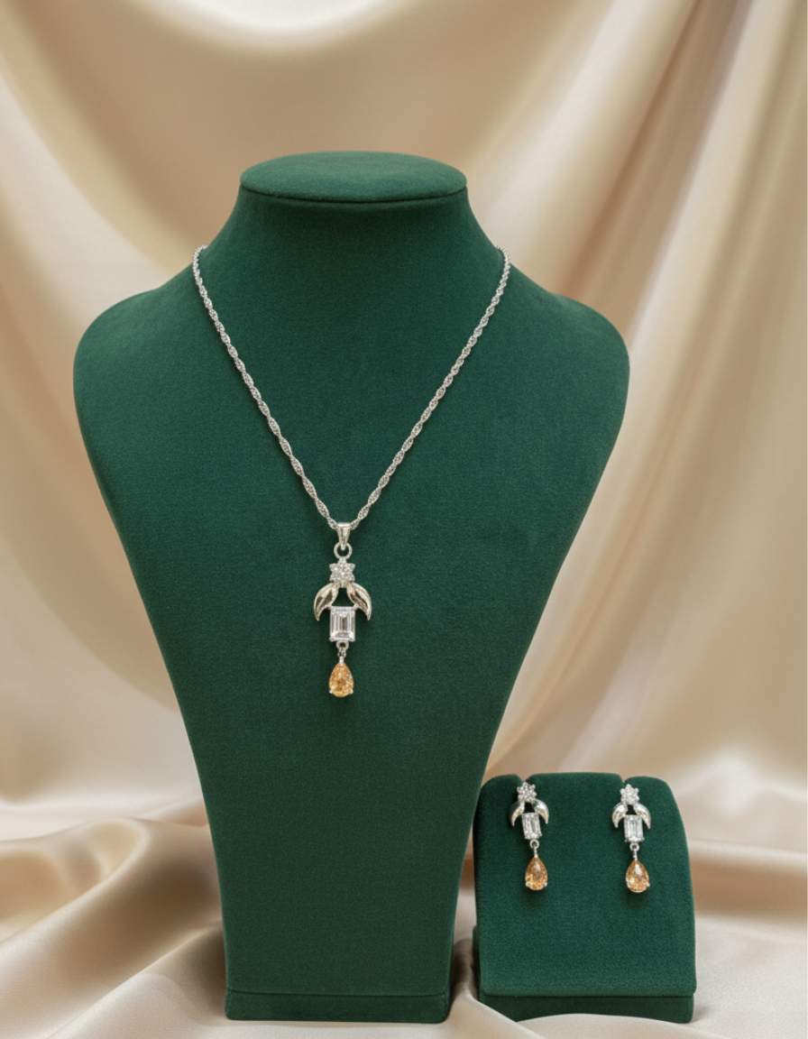 Amber Cubic Zirconia Geometric Drop Necklace