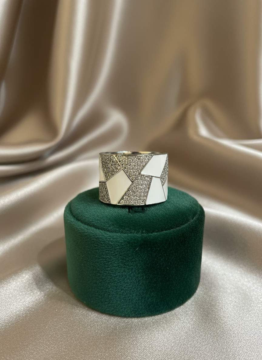  Geometric Wide Band Ring With Premium Cubic Zirconia Pave 