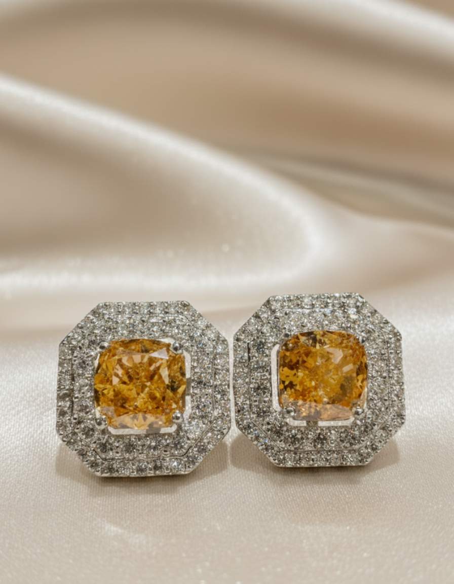 Cushion Cut Double Halo Cubic Zircon Stud Earrings 