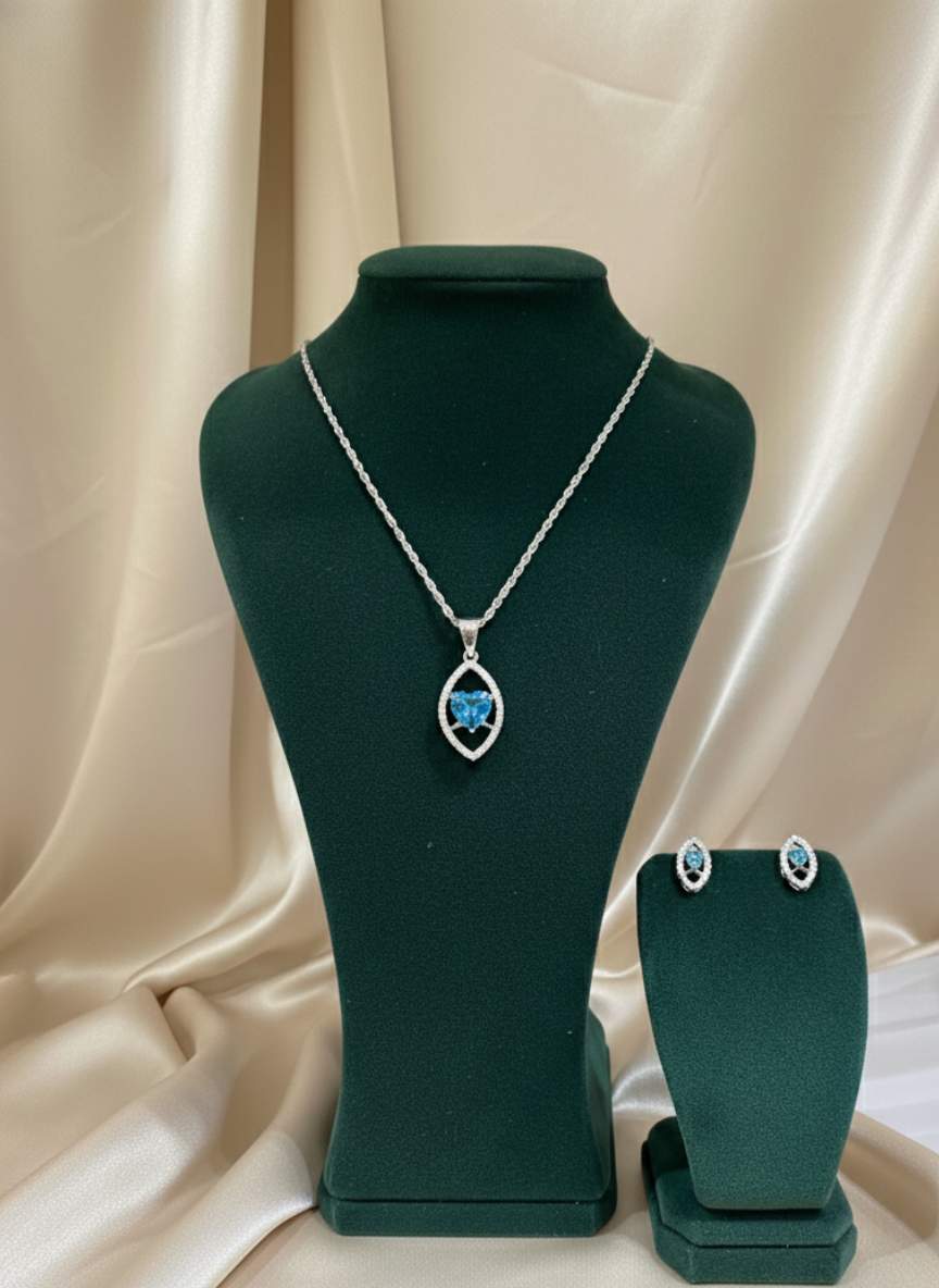 Blue Heart Cubic Zirconia Marquise Necklace