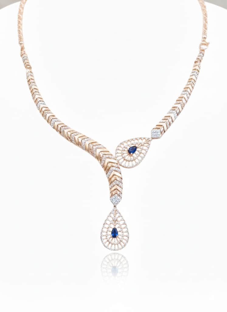 Blue Sapphire And Diamond Chevron Teardrop Jewelry Set