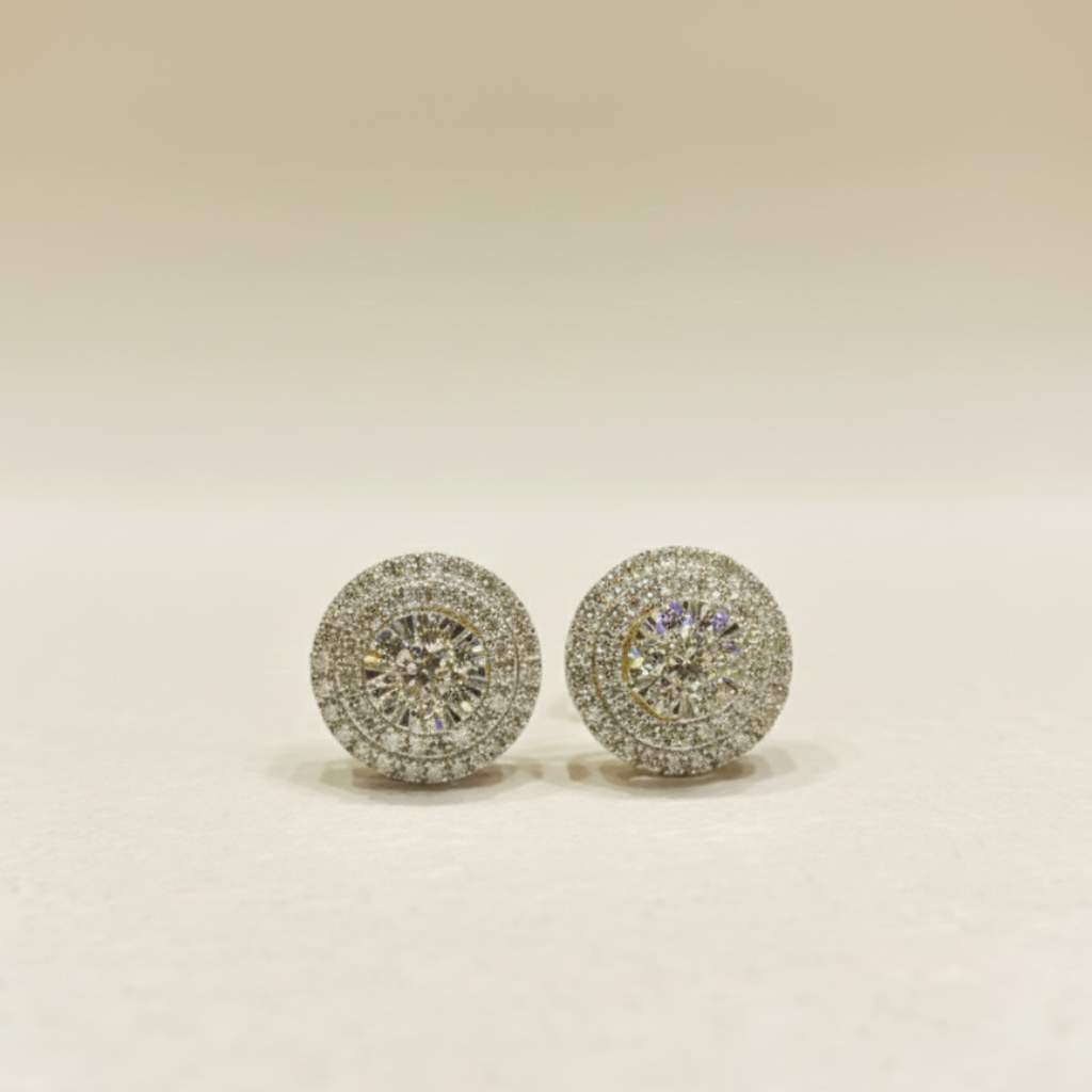 Diamond Halo Stud Earrings In Gold