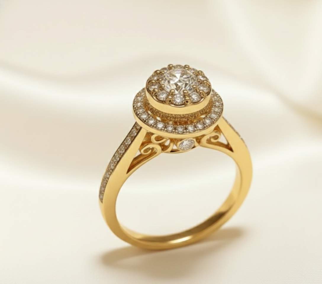 Rose Gold Double Halo Round Diamond Cluster Ring