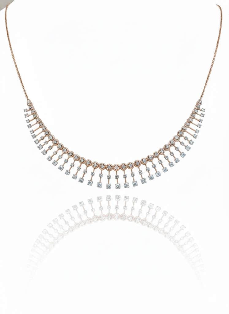 Contemporary Diamond Fringe Necklace Set With Matching Earrings