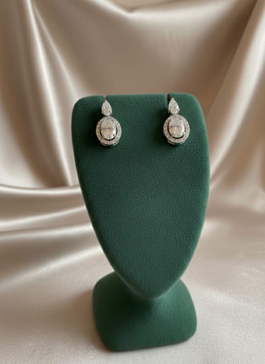 Elegant Teardrop And Oval Halo Statement Drop Earrings