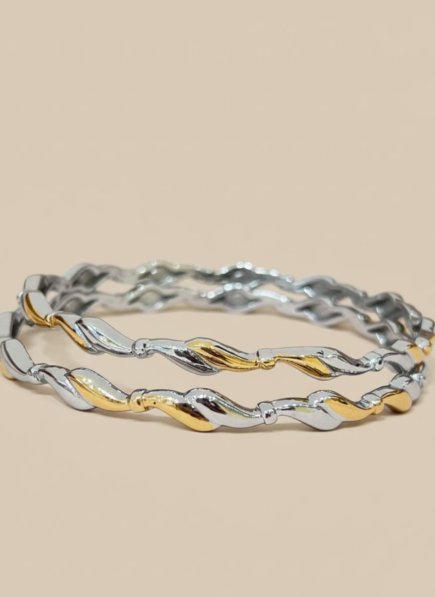Elegant Sterling Silver & Gold-Plated Twisted Bangles