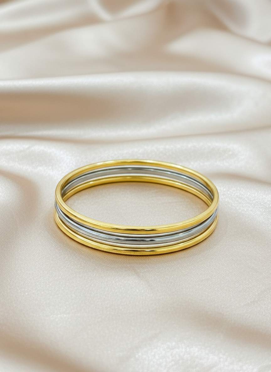 Gold And Silver Minimalist Tarnish-Resistant Bangle Stack