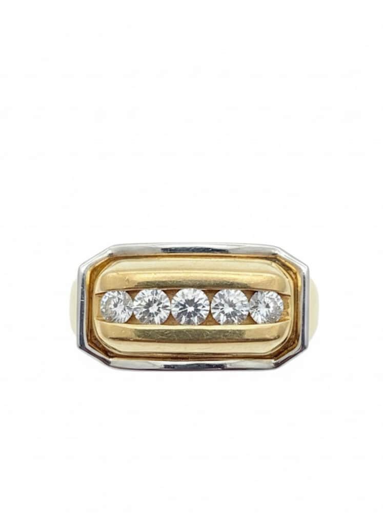 Men's 22k Gold Five-Stone Channel Set Rectangular Signet Ring