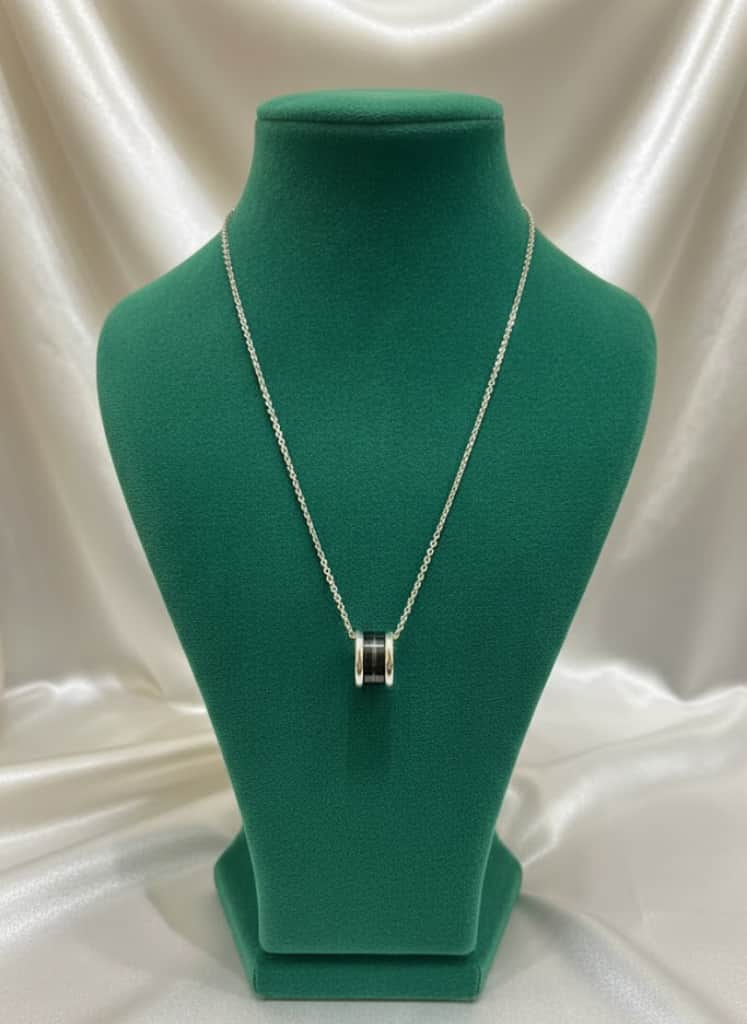 Men's Barrel Pendant Necklace With Black Inlay