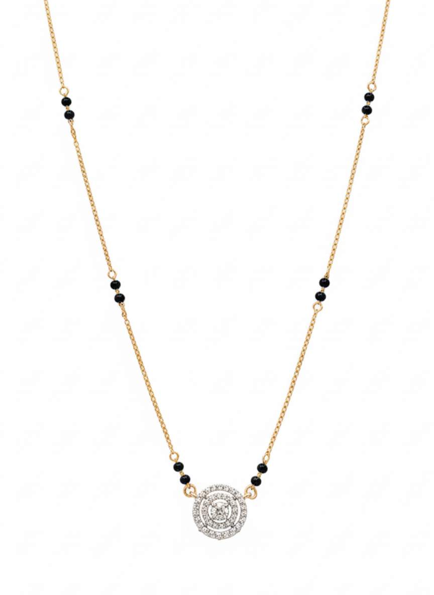 Modern 14k Gold Real Diamond Triple Halo Mangalsutra Necklace