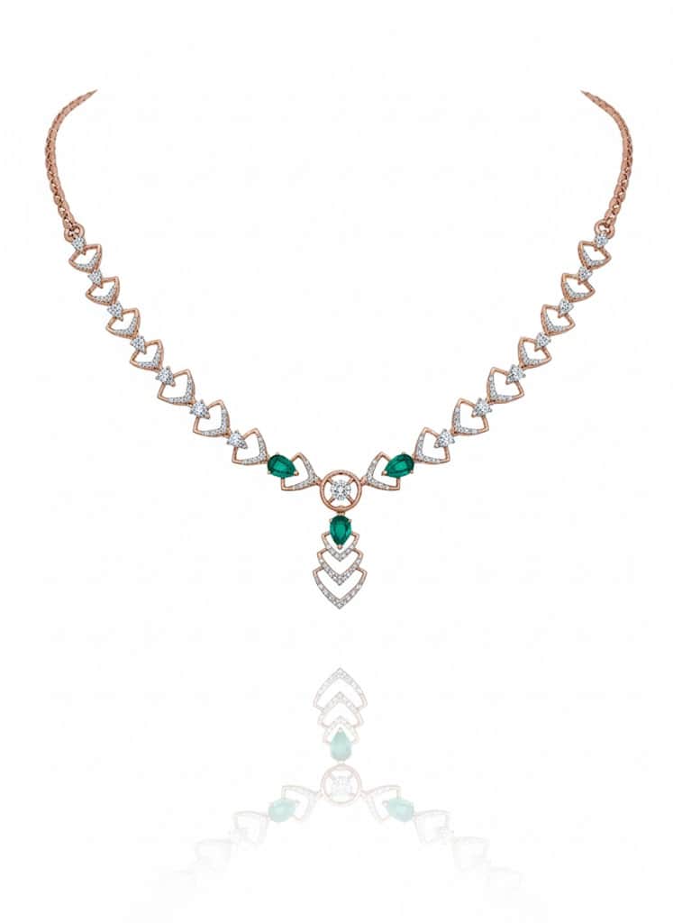 Sophisticated Diamond & Emerald Chevron Necklace Set