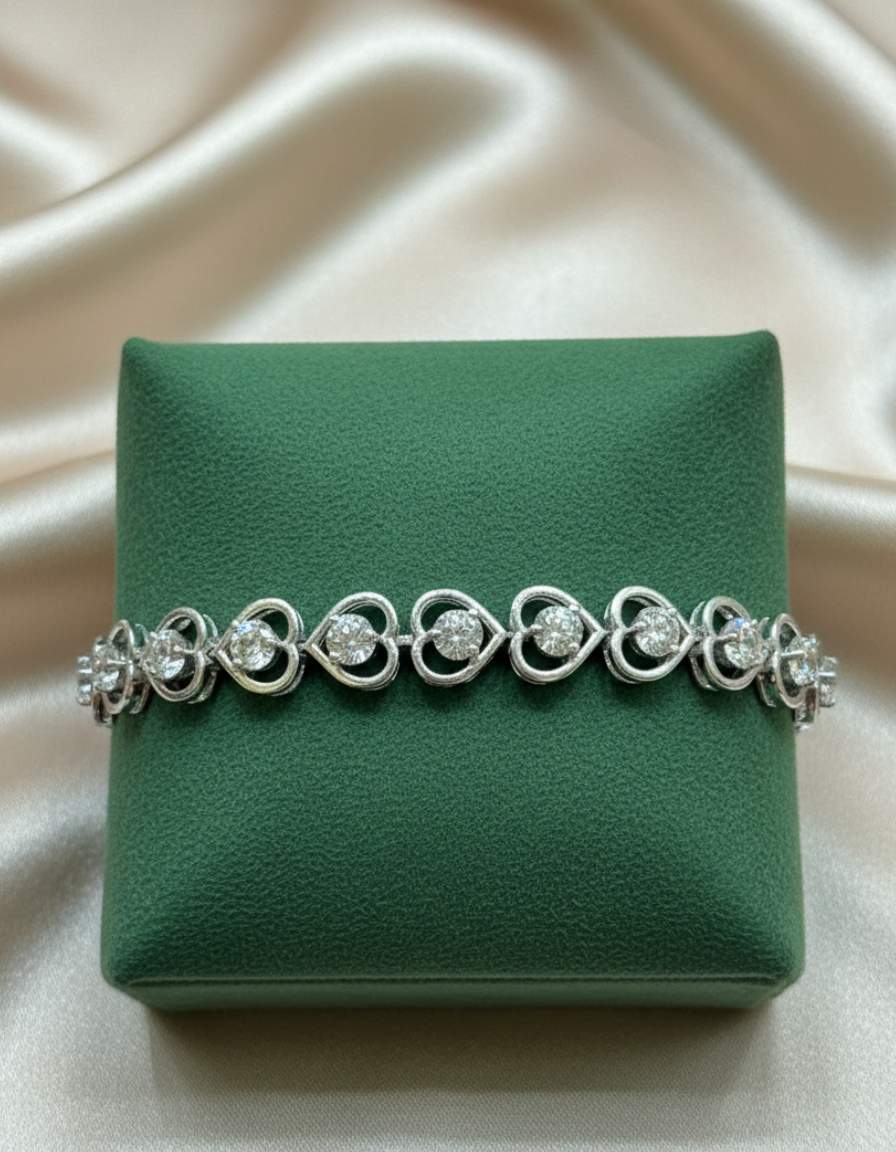925 Silver Cubic Zirconia Heart Link Bracelet