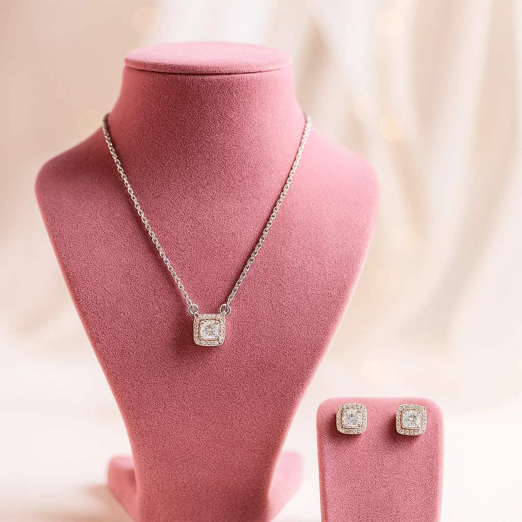 Square Cushion Cut Premium Cubic Zirconia Jewelry Set