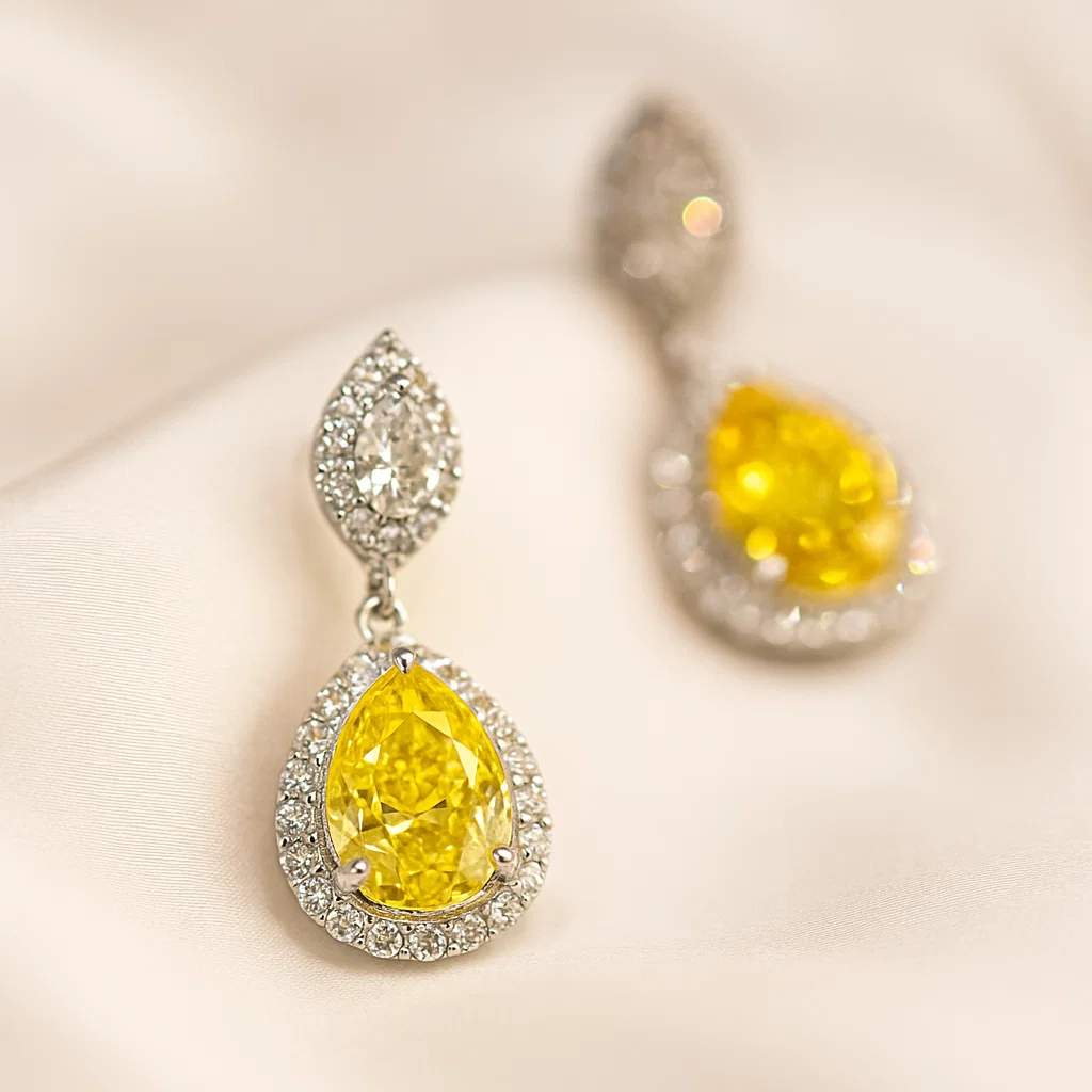 Yellow Crystal Silver Drop Earring