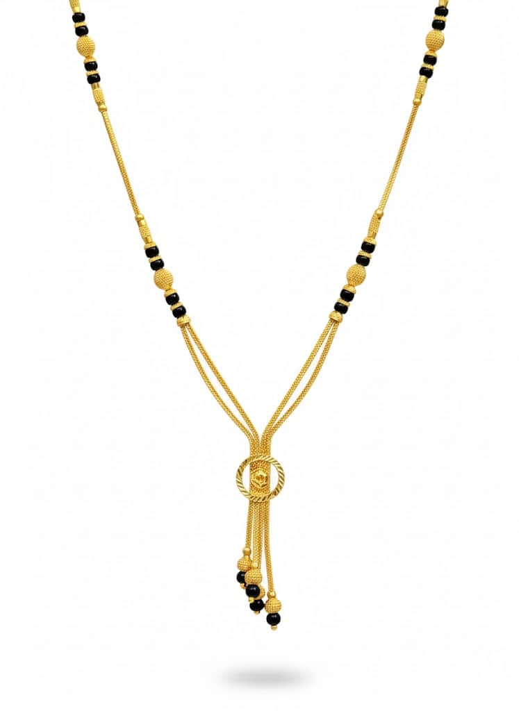 Traditional 22k Yellow Gold Mangalsutra With Triple Strand Tassel