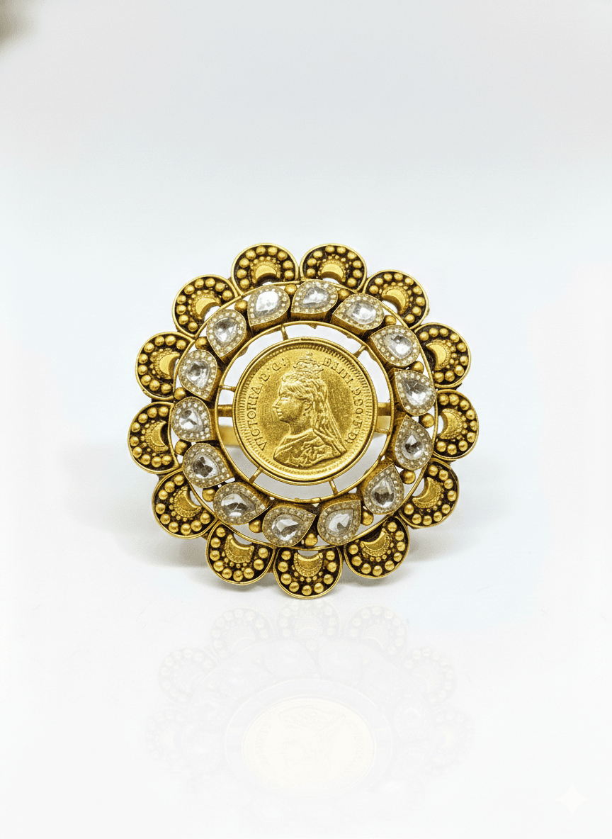 Vintage-Style 22k Gold Victoria Medallion Ring