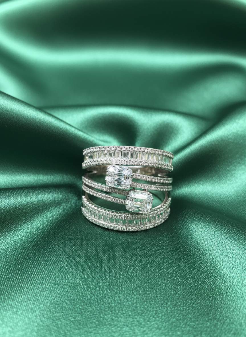 Wide Micro-Pave Cubic Zirconia Eternity Ring
