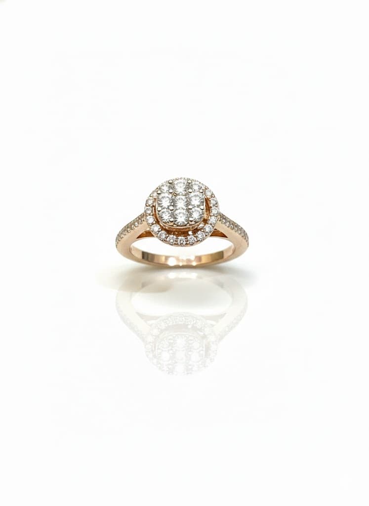 18k Rose Gold Diamond Halo Statement Ring With Pave Band