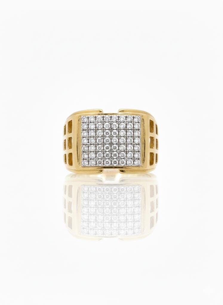 18k Yellow Gold Men's Signet Ring & Lattice Shank
