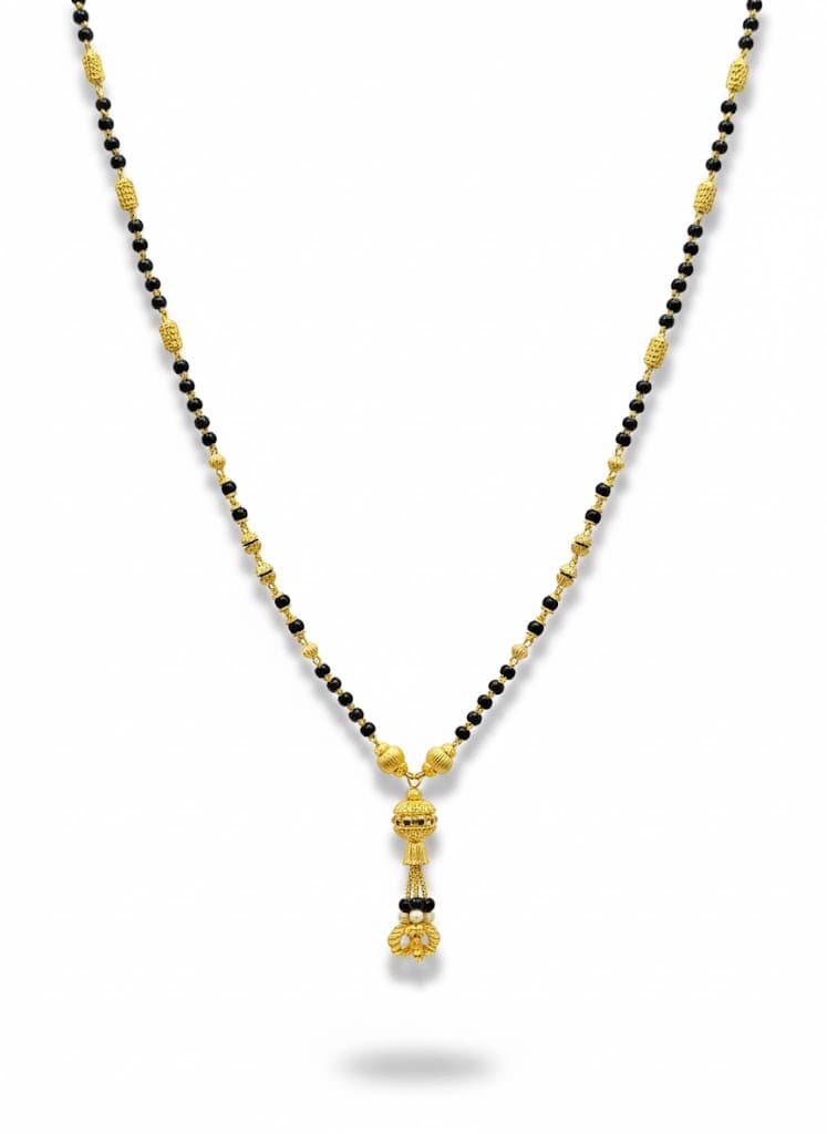 22k Yellow Gold Traditional Mangalsutra With Jhumka Pendant And Dholki Beads