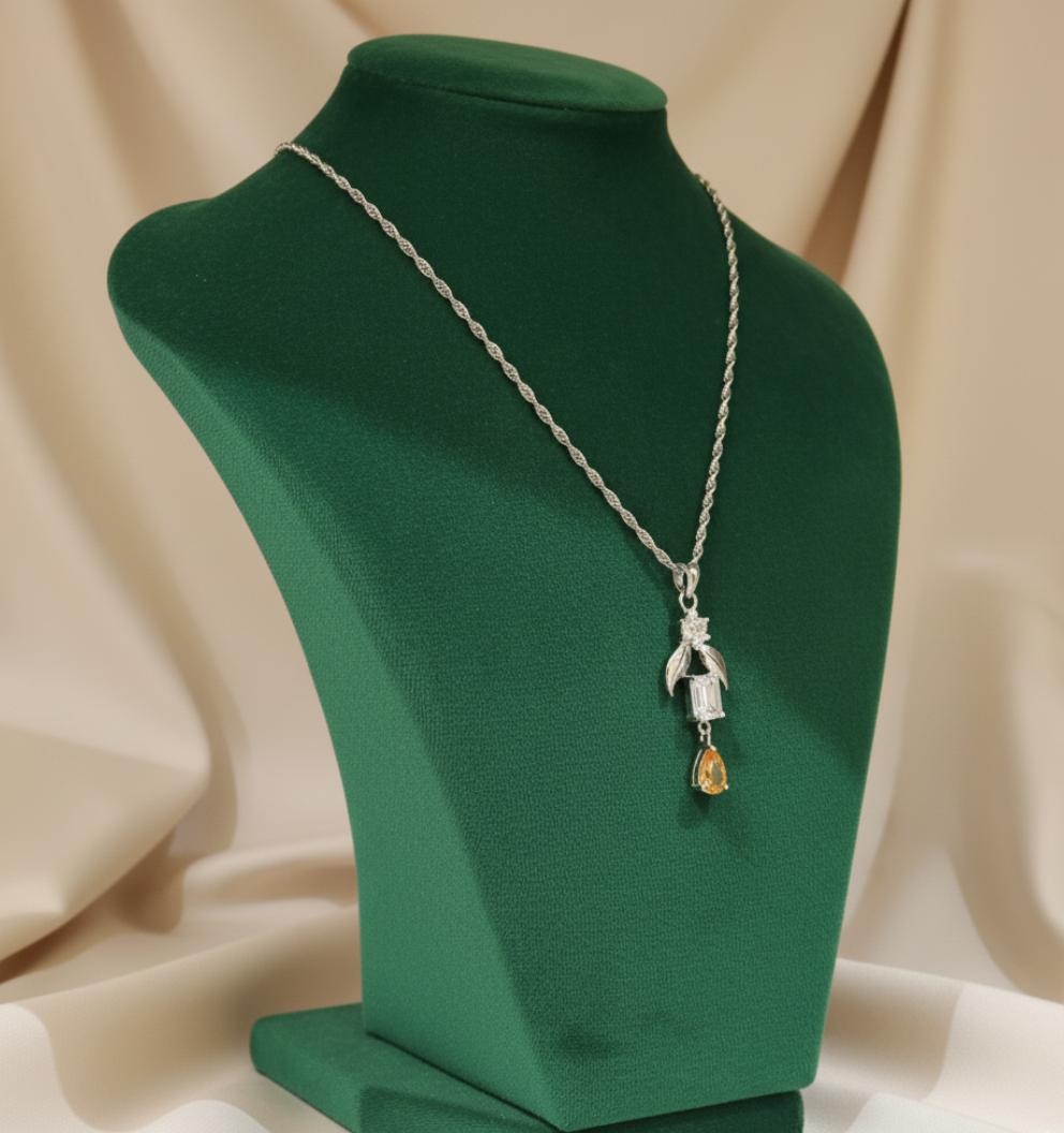 Amber Cubic Zirconia Geometric Drop Necklace - Image 2