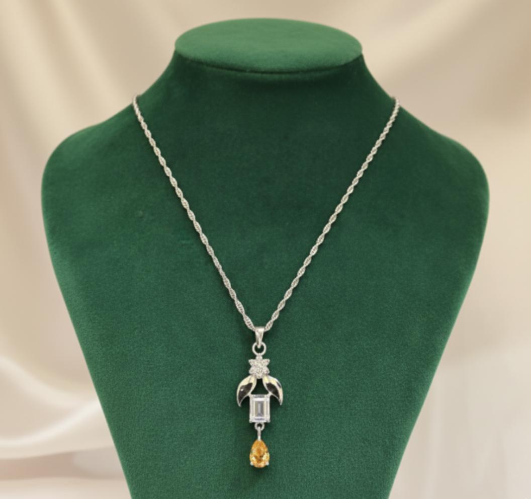 Amber Cubic Zirconia Geometric Drop Necklace - Image 3