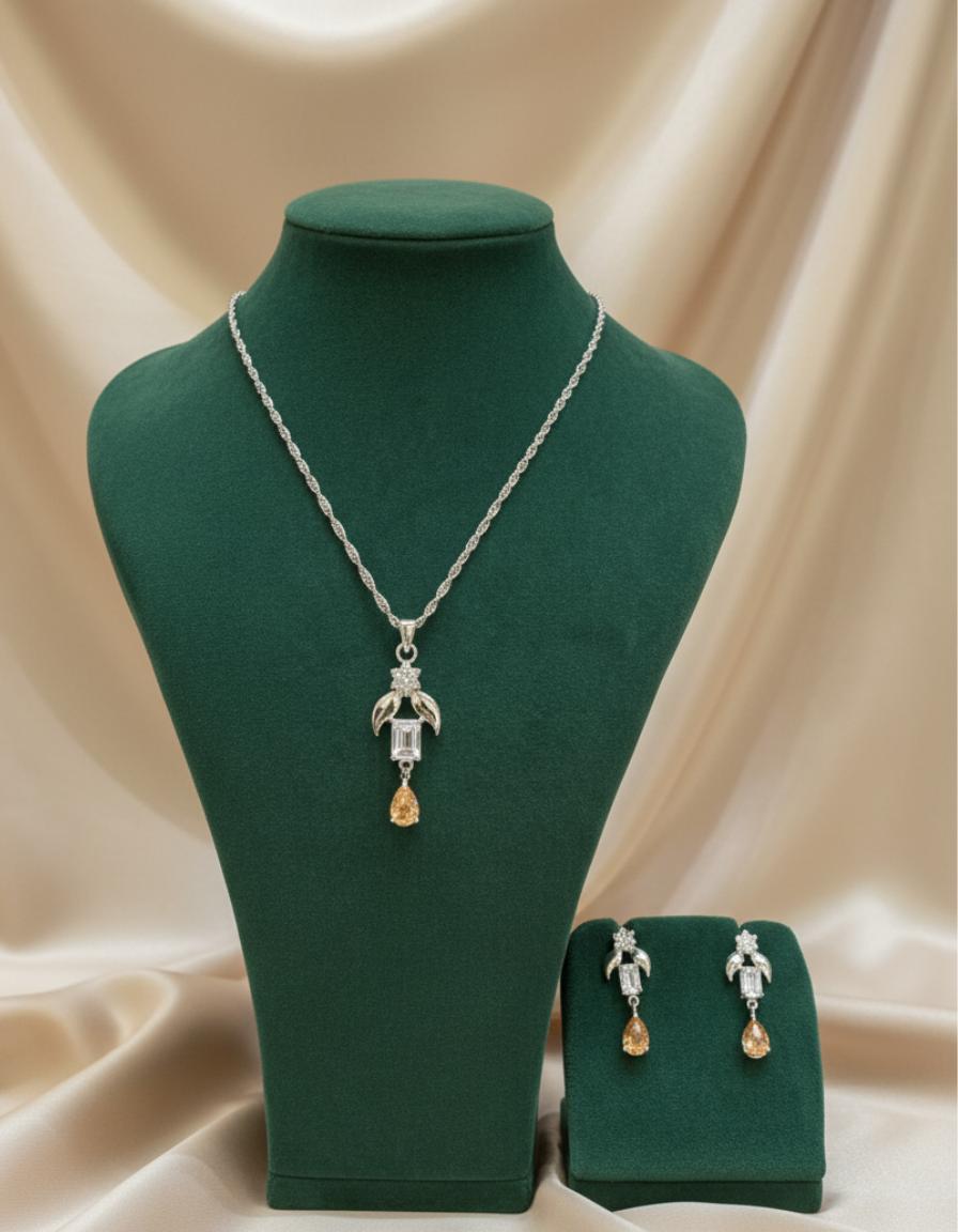 Amber Cubic Zirconia Geometric Drop Necklace