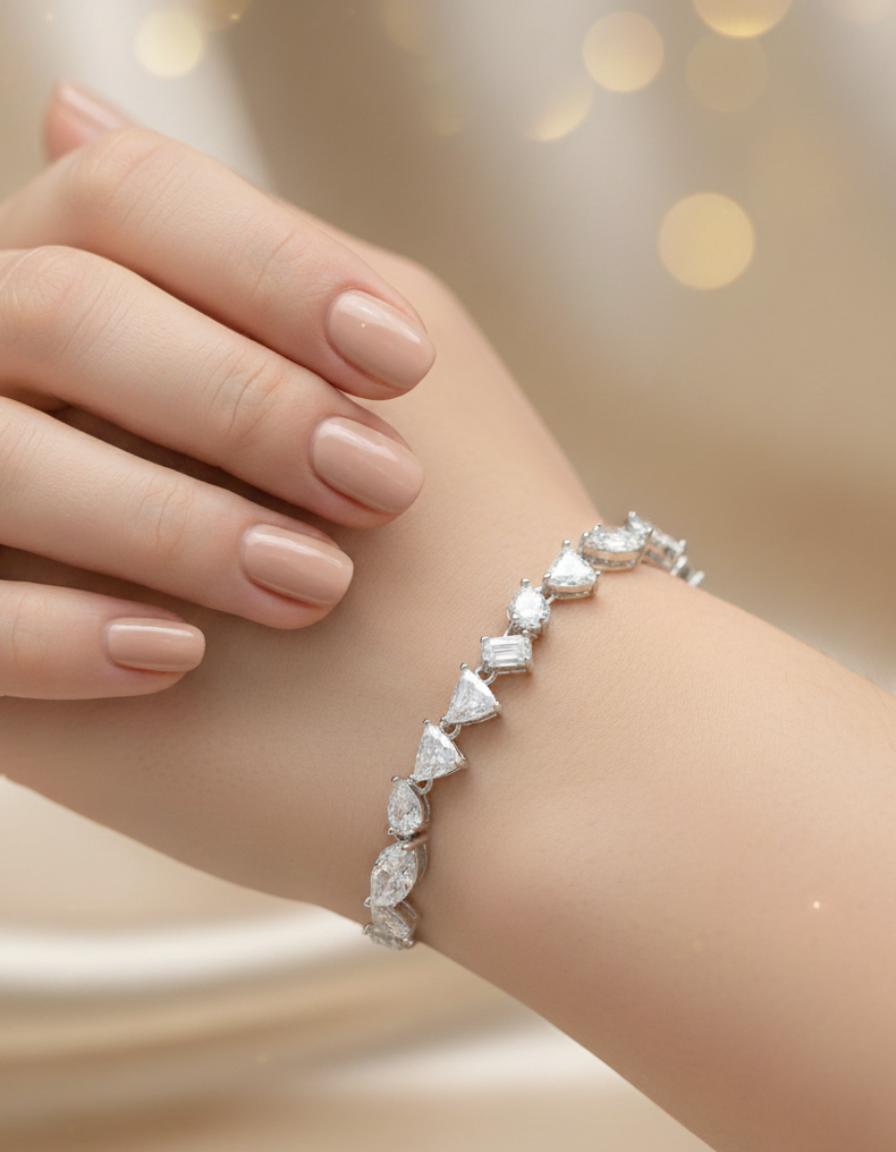 Assorted Cut Cubic Zirconia Tennis Bracelet Multi Shape