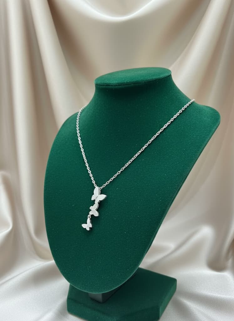 Butterfly Mother Of Pearl Cubic Zircons Dangle Necklace - Image 2