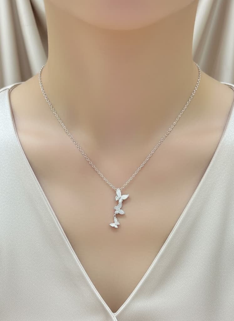 Butterfly Mother Of Pearl Cubic Zircons Dangle Necklace - Image 4
