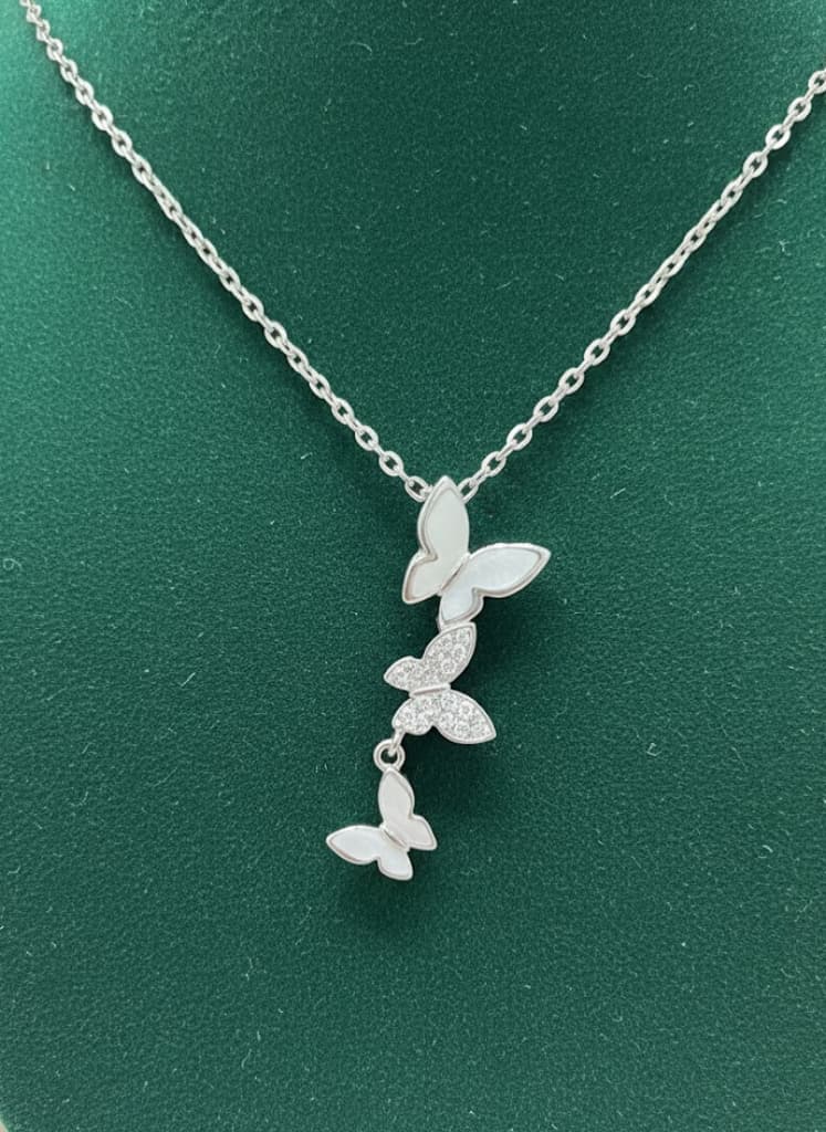 Butterfly Mother Of Pearl Cubic Zircons Dangle Necklace - Image 3