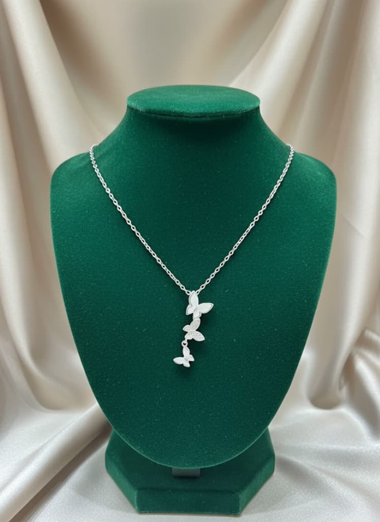 Butterfly Mother Of Pearl Cubic Zircons Dangle Necklace