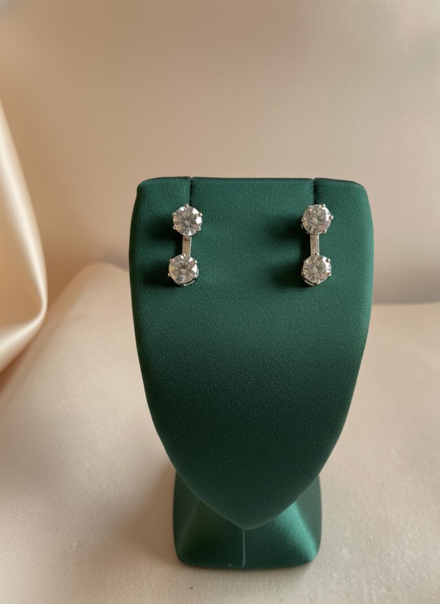 Classic Double Round Cubic Zirconia Drop Stud Earrings