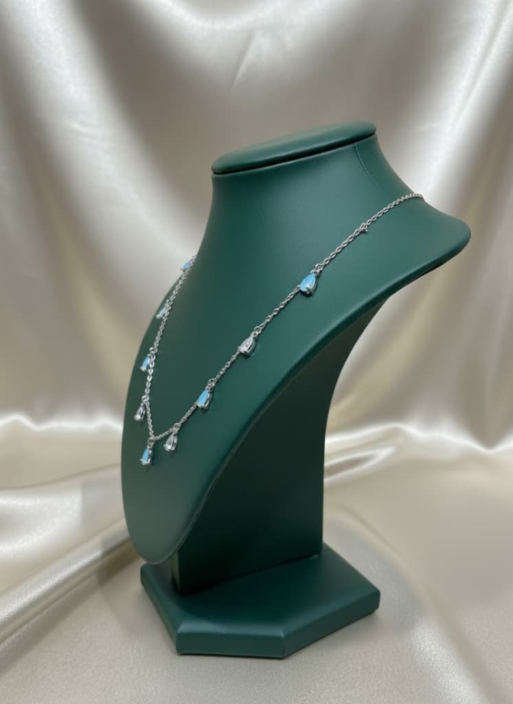 Cubic Zirconia Blue White Teardrop Dangle Necklace - Image 2