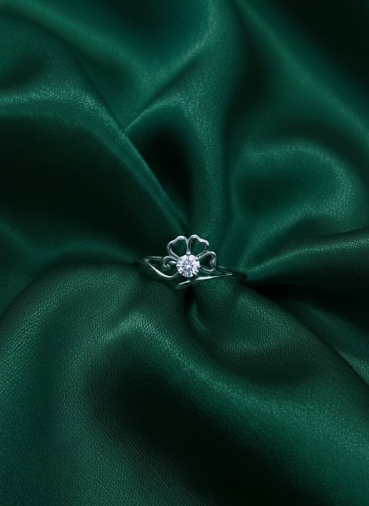 Cubic Zirconia Floral Open Solitaire Cocktail Ring.
