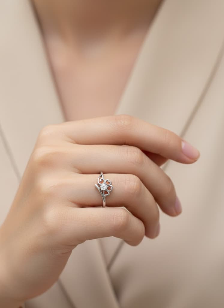  Cubic Zirconia Floral Open Solitaire Cocktail Ring. - Image 4