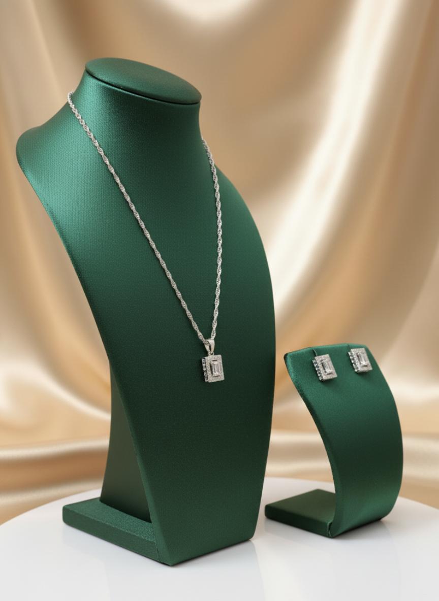 Square Cubic Zirconia Pendant Earrings-Set - Image 2