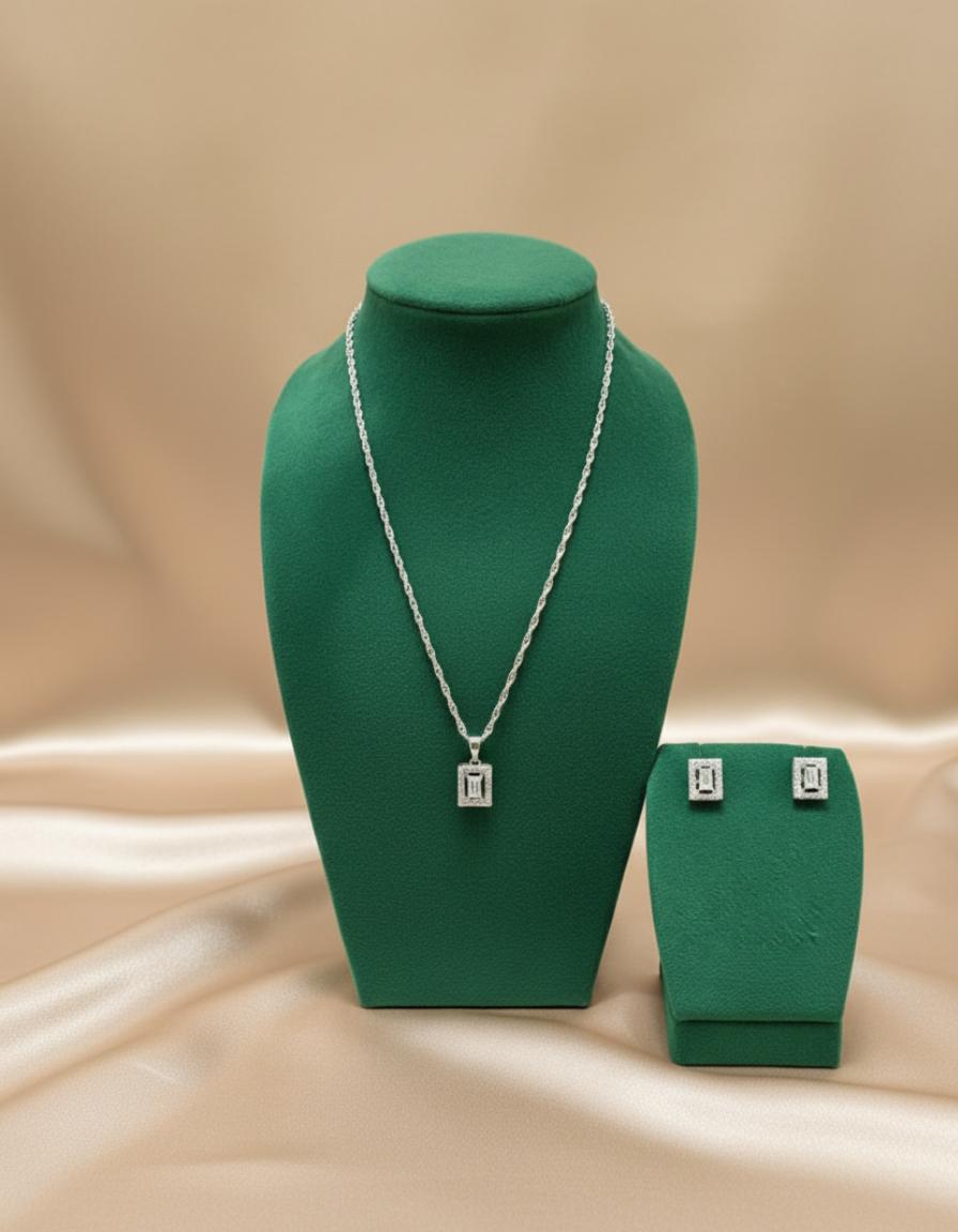 Square Cubic Zirconia Pendant Earrings-Set