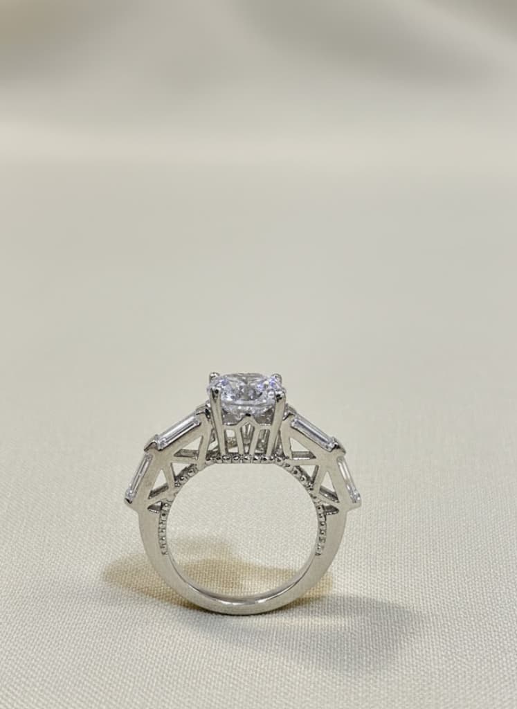 Round Baguette Solitaire Statement Ring - Image 2
