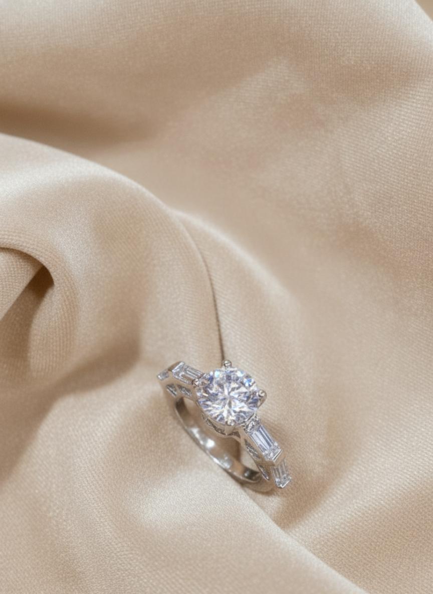 Round Baguette Solitaire Statement Ring - Image 3