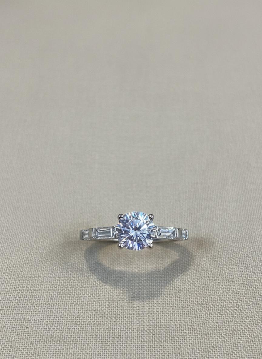 Round Baguette Solitaire Statement Ring