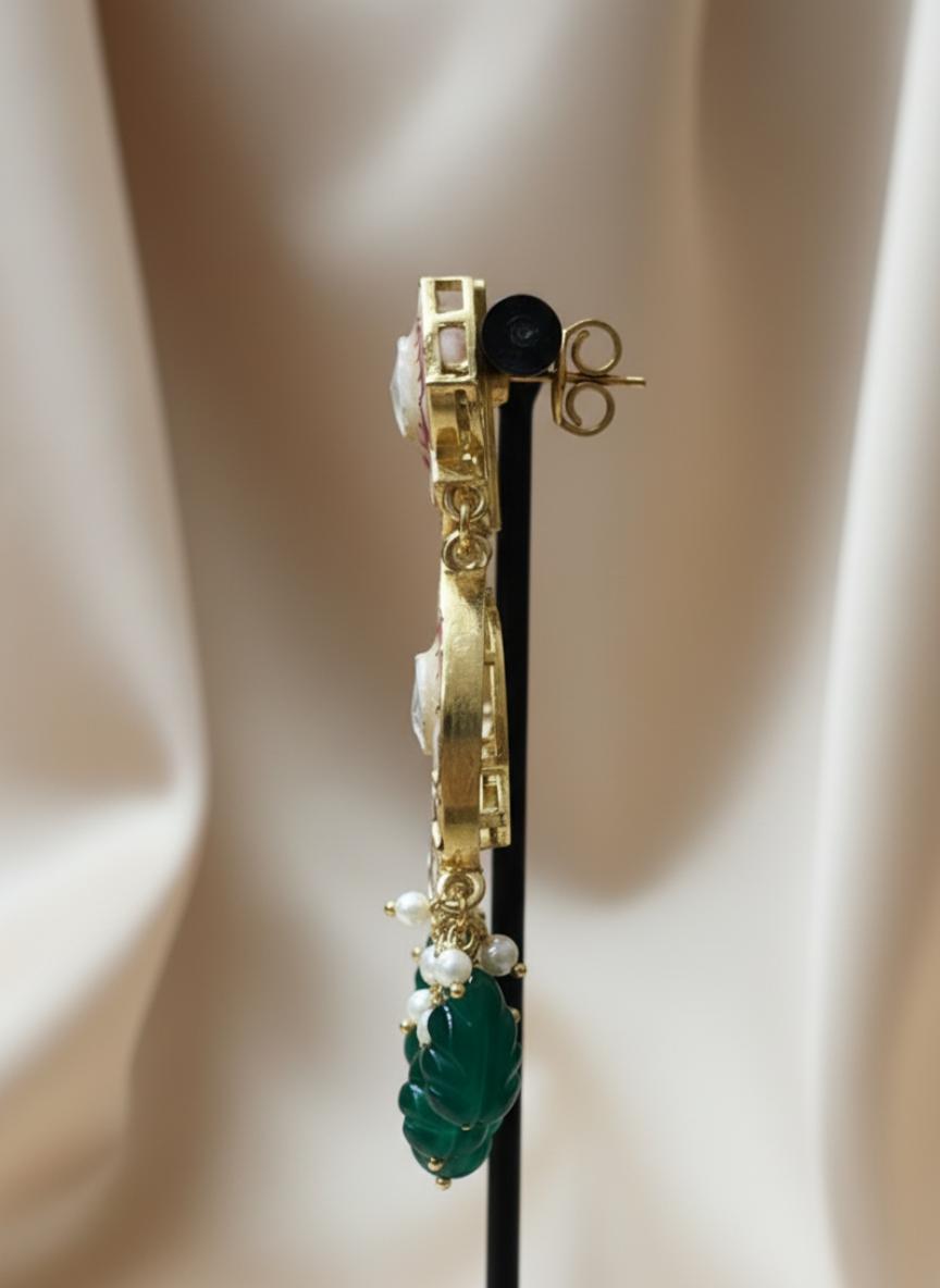 Emerald Beads Moissanite Polki Chandbali Earrings  - Image 3