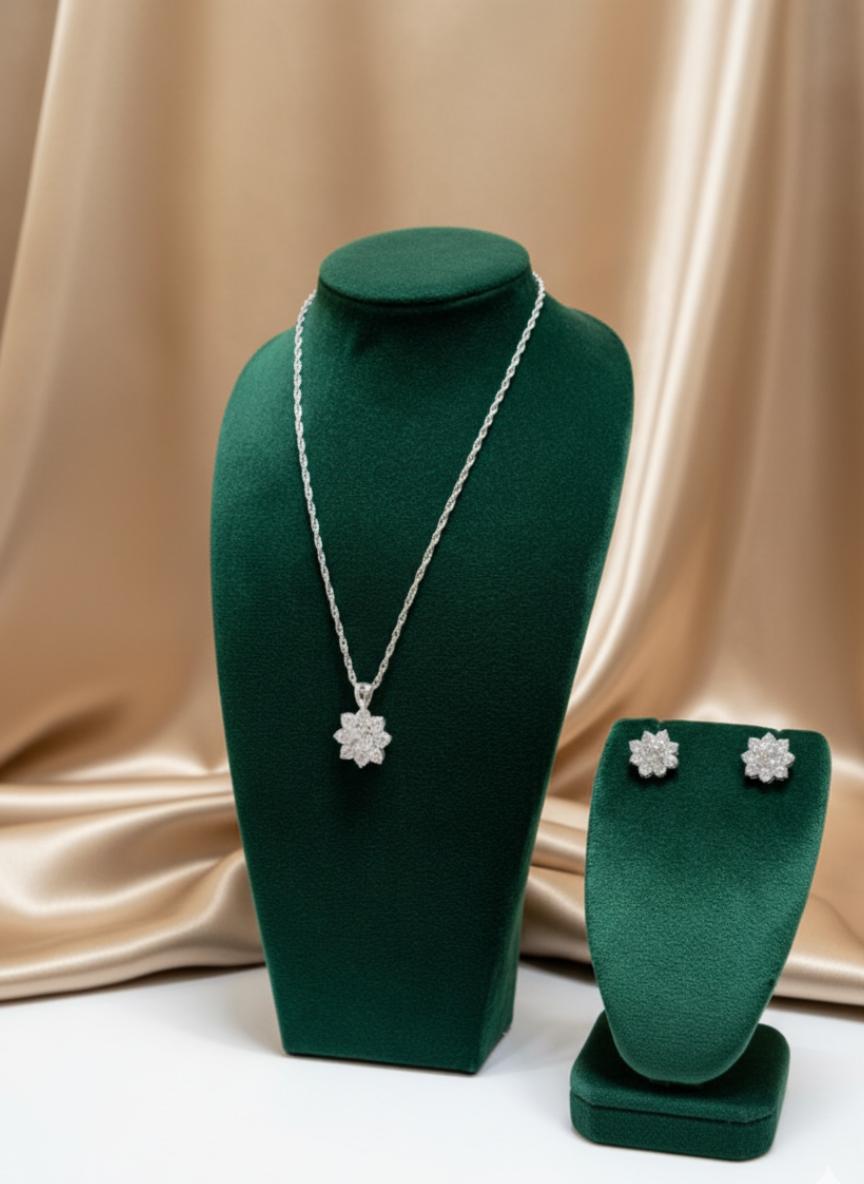 Flower Cluster Cubic Zirconia Necklace Earring - Image 2