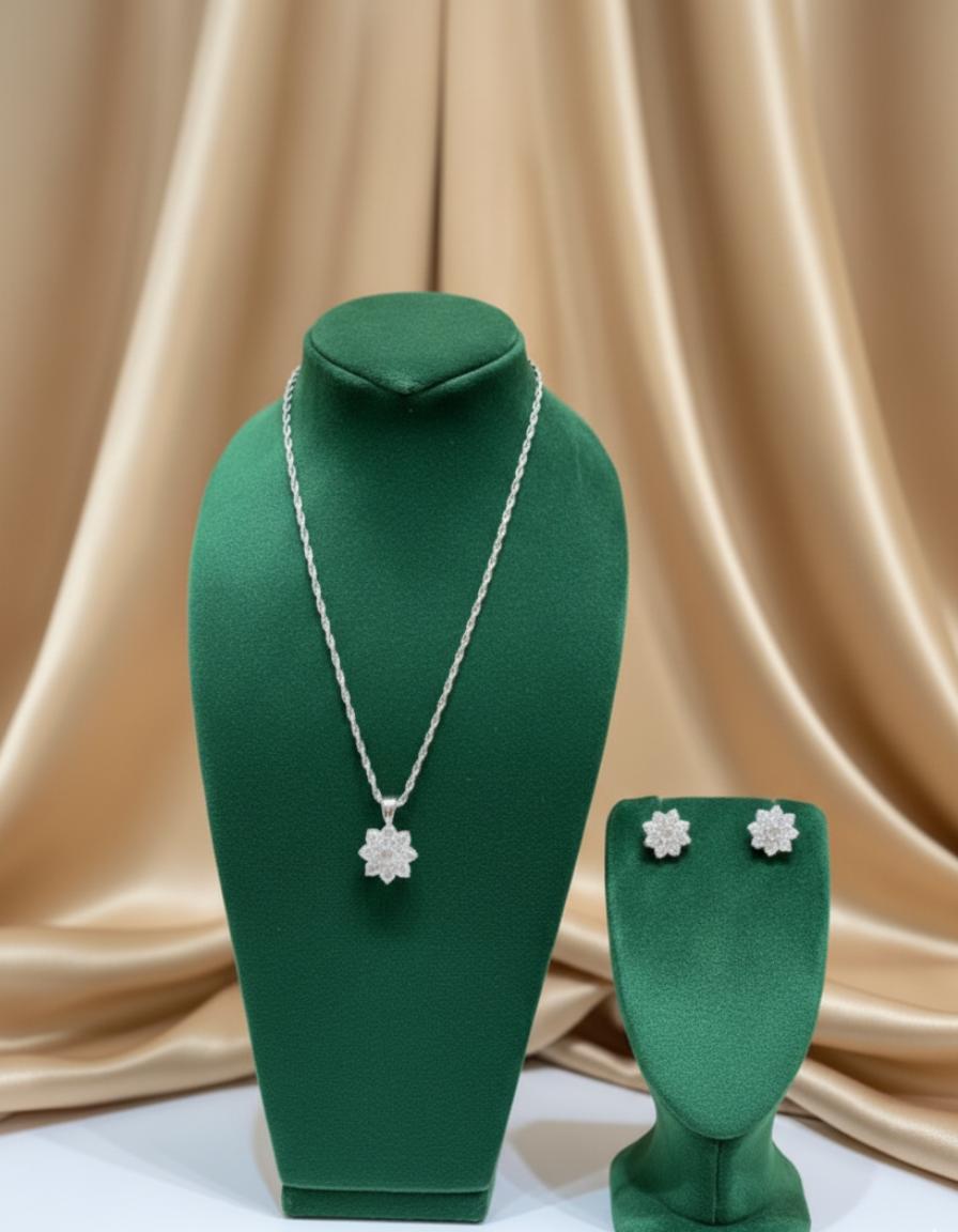 Flower Cluster Cubic Zirconia Necklace Earring