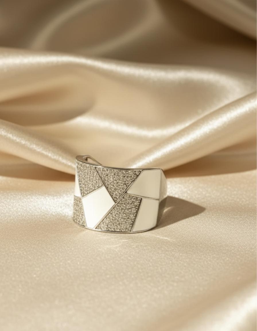  Geometric Wide Band Ring With Premium Cubic Zirconia Pave  - Image 2