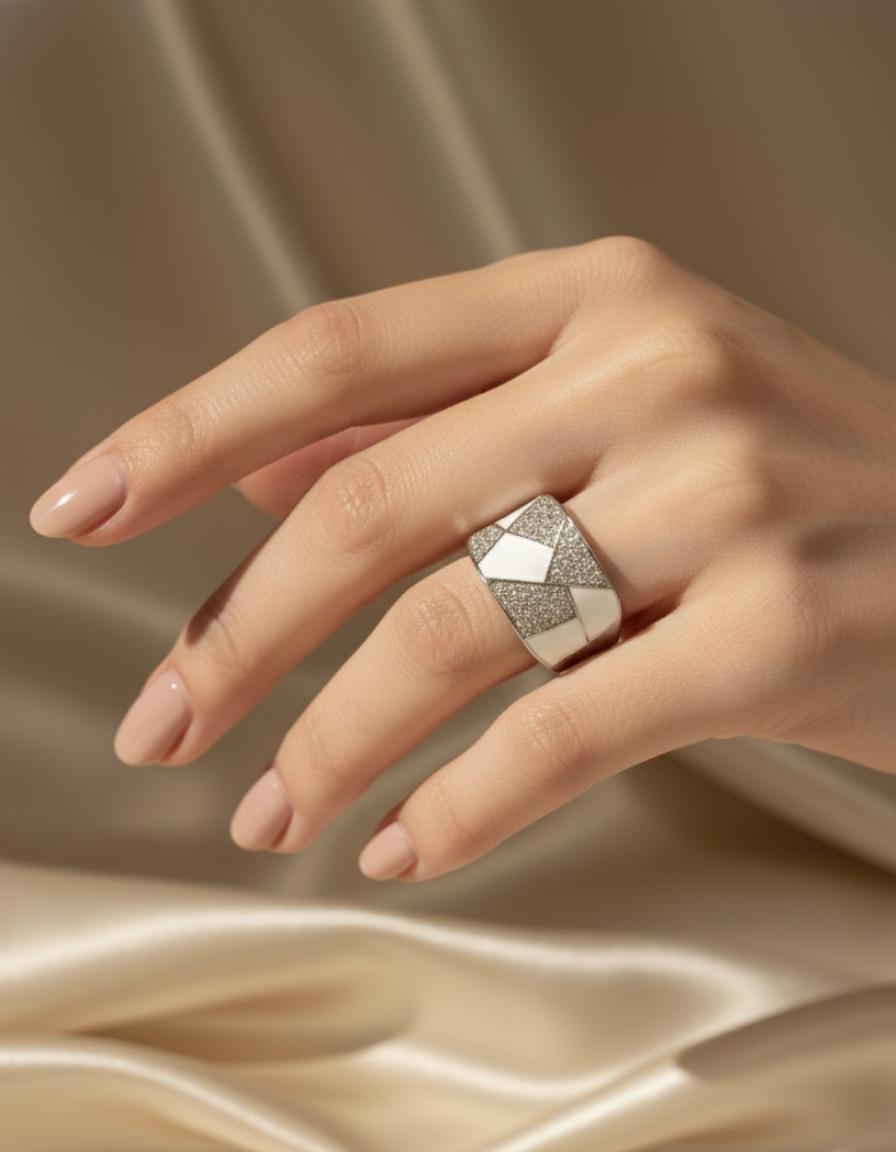  Geometric Wide Band Ring With Premium Cubic Zirconia Pave  - Image 4