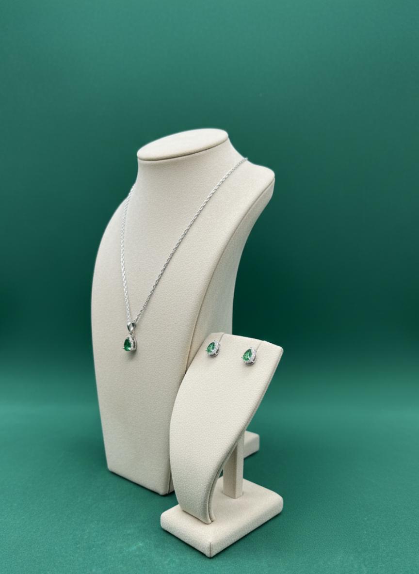Green Pear Cubic Zirconia Necklace Earring Set - Image 2