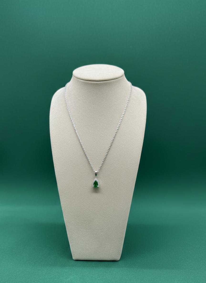 Green Pear Cubic Zirconia Necklace Earring Set - Image 3