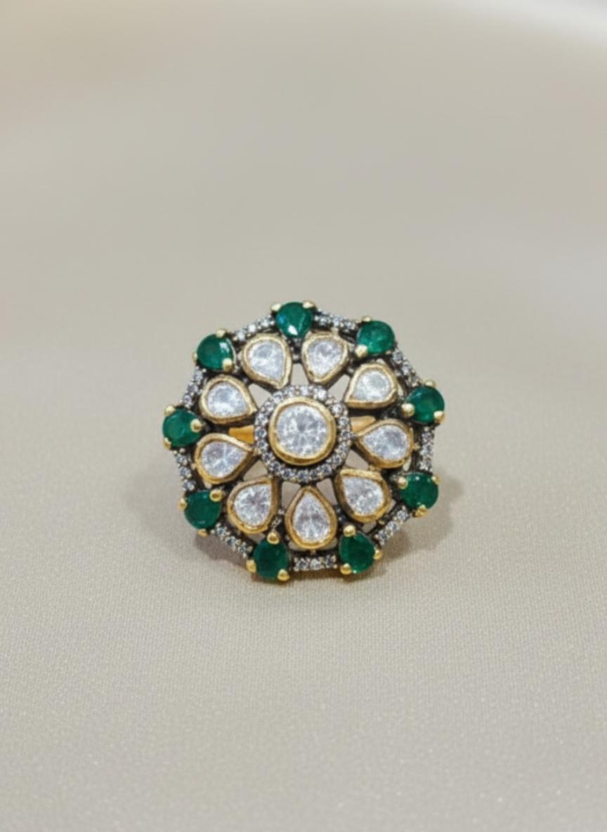 Kundan Style Cubic Zirconia Flower Cocktail Ring